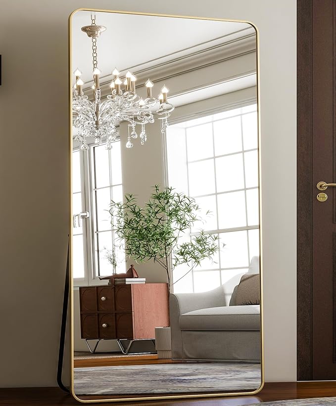 HARRITPURE 80"x40" Oversized Full Length Mirror - Rectangular Gold Aluminum Frame Floor Mirror with Stand for Bedroom, Living Room, Cloakroom, Full Body Reflection