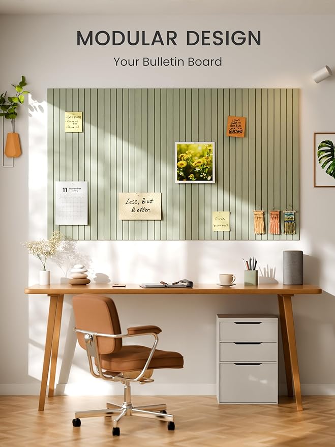 Bumusty Large Cork Board Alternative-47 x35 Felt Bulletin Board Tiles, with 30 Pushpins, 70 Adhesive Tabs, 12-Pack Slat Wall Paneling, Cork Boards for Office Push Pin Board Felt Board-Sage