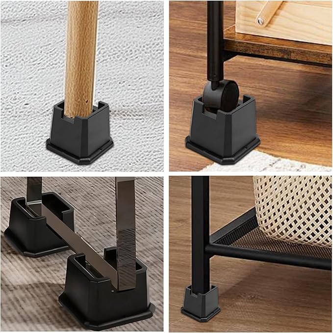 shouwuhho Bed Risers 4 inch, Furniture Risers Elevation in Heights 4 Inch Heavy Duty, Bed Lift Risers for Caster Wheels or Posts of Bed Table Couch, Support up to 6000 lbs, 4 Pack, Black