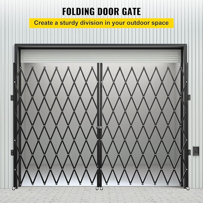 VEVOR Double Folding Security Gate, 87" H x 150" W Folding Door Gate, Steel Accordion Security Gate, Flexible Expanding Security Gate, 360° Rolling Barricade Gate, Scissor Gate or Door with Keys