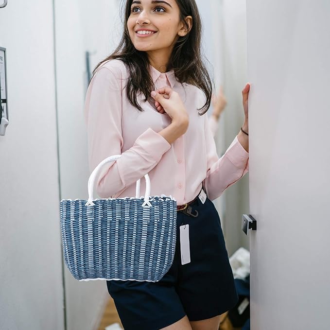 Basket Woven Tote Bag with Handle Large Capacity Shopping Tote Reusable Grocery Shopping Bag for Home, Travel and Shopping