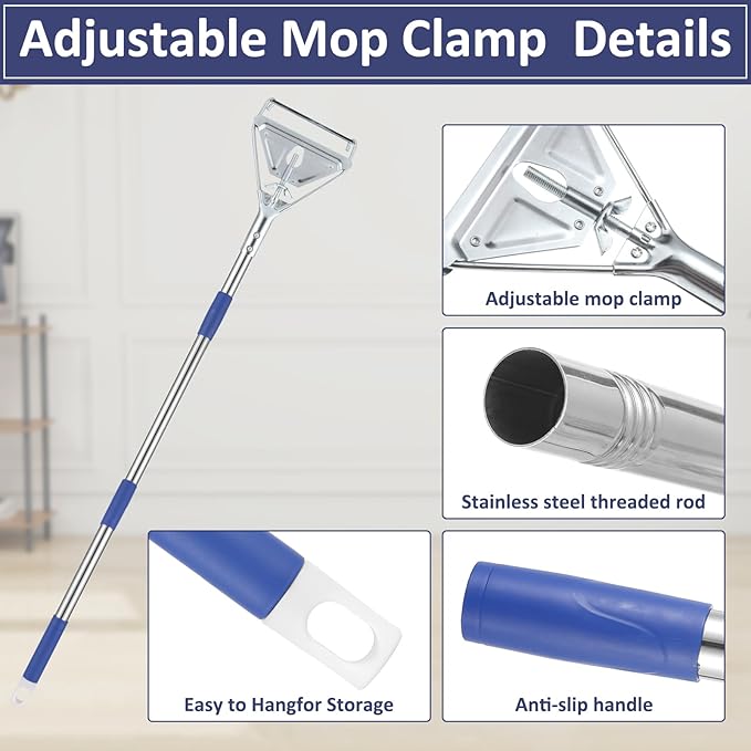 Commercial Mop Handle Heavy Duty, 59" Industrial Mop Stick - Universal Metal Replacement Mop Pole for Home, Garage, Office, Workshop & Warehouse Floor Cleaning
