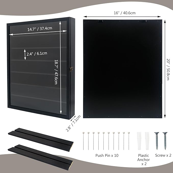 GMFrames 16x20 Wooden Shadow Box Frame with Removable Shelves Deep Display Case for Military Medals Keepsakes Black
