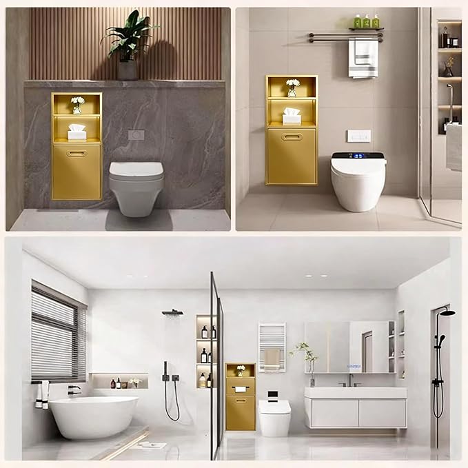 Stainless Steel Shower Nich, 25.4X11.2IN Recessed Waterproof Bathroom Niche, Built-in Trash Can Alcove, Toilet Paper Toiletries Storage Rack for Kitchen Living Room Bedroom Hotel Residential