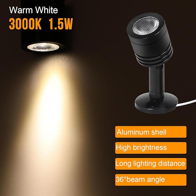 LED Mini Indoor Spotlight – Accent Lighting for Display Shelves, Paintings, Plants, Jewelry, Showcase, Under Cabinet – Adjustable Indoor Spot Light(Soft White 3 Pack)