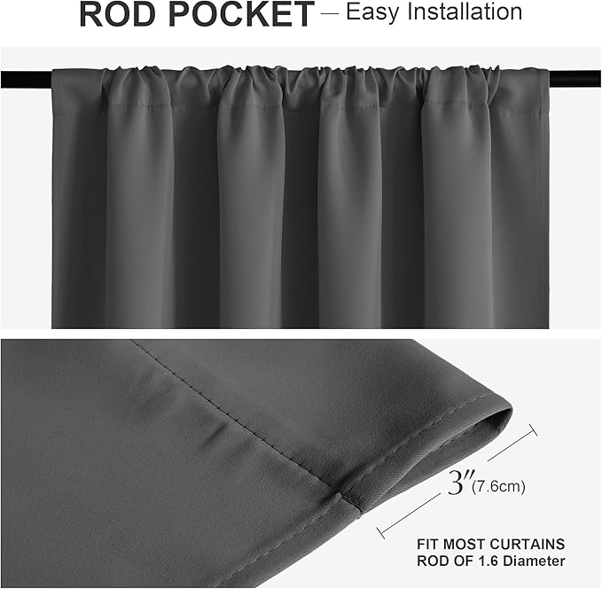 PONY DANCE Thermal Insulated Curtains - W 42 x L 84 inches Grey Blackout Curtains Light Block Privacy Protect Long Draperies for Bedroom Xmas New Year Decoration, Set of 2