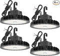 HYPERLITE 4Pack LED UFO High Bay Lights 100W 14,500LM (145lm/w) 5000K 1-10V Dimmable 5' Cable with 110V Plug Hanging Hook Safe Rope UL Listed for Barn Workshop Warehouse Residential