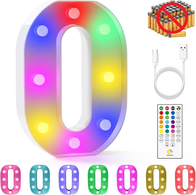 mooncow Rechargeable Light Up Letters,Colorful Marquee Letters with Remote,Gift Wrap Gifts,Bedroom Home Bar Party Decor (0)
