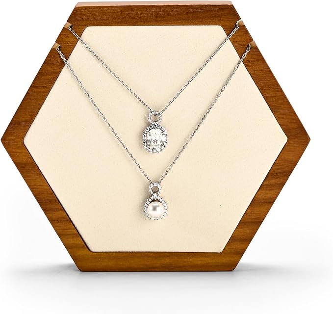 Solid Wood Hexagon Necklace Holder Stand Retail Hanging Jewelry Necklace Stand Display for Vendors(Beige)