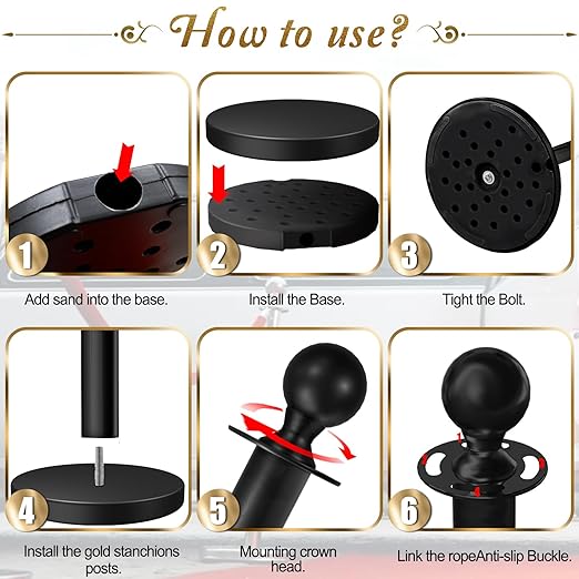 6PCS Black Stanchions Posts with 4PCS 5 ft Black Velvet Rope, Black Velvet Rope Stanchion Set Crowd Control Barriers, Stanchions and Velvet Ropes Red Carpet Poles for Party Supplies