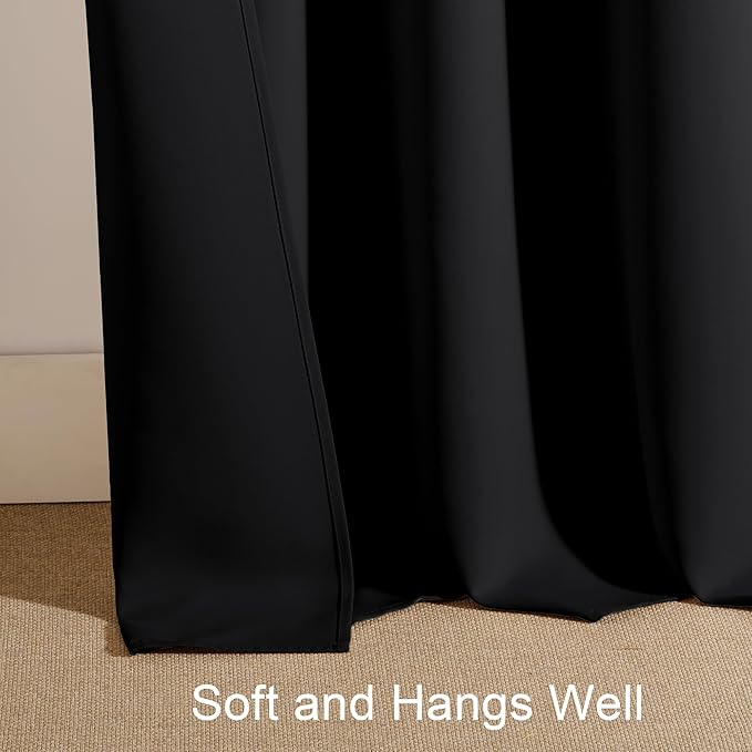 PONY DANCE Black Short Window Curtains for Kitchen 36 inch Long, 2 Panels Set Half Window Drapes for Bedroom Basement, Blackout Small Curtains for Travel Trailers, Width 29 x Length 36 inches