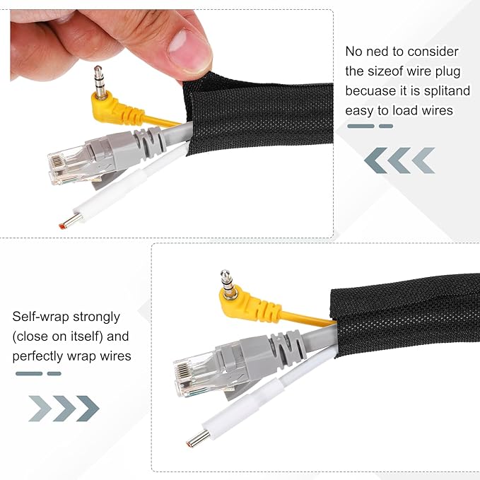 MECCANIXITY 1-3/10 Inch ID Split Loom Tubing 6.5ft Polyester Cord Protector Wire Cable Sleeve for USB Cable Power Cord, White