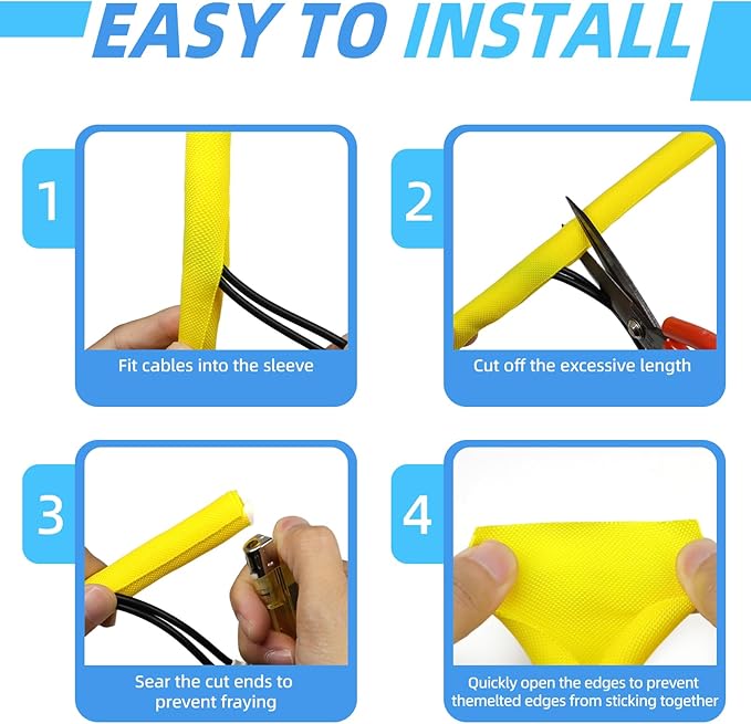 Automotive Wire Loom Tubing, Split Braided Cord Protectors from Pets No Chew, Flexible Cable Sleeve Cable Management for TV/Computer/Electric Wires (Yellow, 5/16"-25ft)