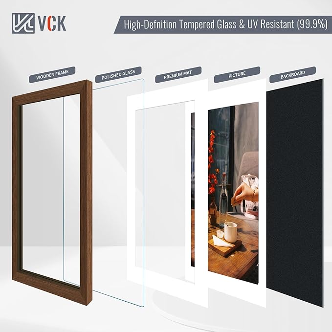 VCK 12x18 Picture Frame 2 Pack - Brown, High-End Wood Poster Frames with Tempered Glass, Display 11x17 Photo with Mat or 12x18 without Mat, Art Gallery-Quality, Wall Hanging, Brown