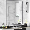 Black Metal Framed Bathroom Mirror for Wall, Large Brushed Matte Black Rounded Corner Rectangular Bathroom Vanity Mirror, Anti-Rust, Tempered Glass (28" x 36", Black)