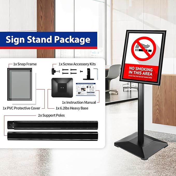 Pedestal Sign holder Stand 11x17inch Adjustable Standing Floor Sign Stand with Heavy Base & Snap Frame Display Stand for Indoor Outdoor Business Store Sign Holder Poster Stand (Black)