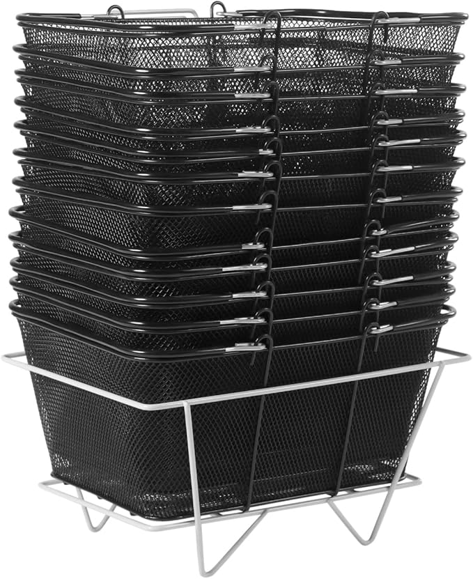 12PCS Iron Shopping Basket with Handles, 5 Gallon Retail Shop Baskets Stackable Grocery Store Basket, Hand Shopping Baskets for Retail Stores Supermarkets, Grocery Store