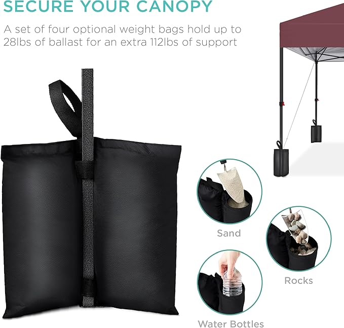 Best Choice Products 10x10ft 1-Person Setup Pop Up Canopy Tent Instant Portable Shelter w/ 1-Button Push, Case, 4 Weight Bags - Burgundy