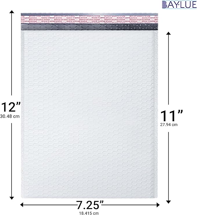 White 7.25x12 Inch Poly Bubble Mailers #1 | Self Seal Padded Envelopes | Air Cushioned Bubble Mailer | Usable Size 7.25x11 Inch | 100 Pack Bulk | Waterproof | Lightweight Mailing Shipping Bags