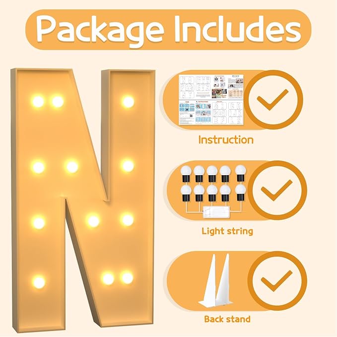 Marquee Letters 4 Feet Tall Large Light Up Letters N Happy Birthday Decorations Marry Me Engagement Party Decor Yellow Light Birthday Decorations Balloon Arch Kit Foam Sign N