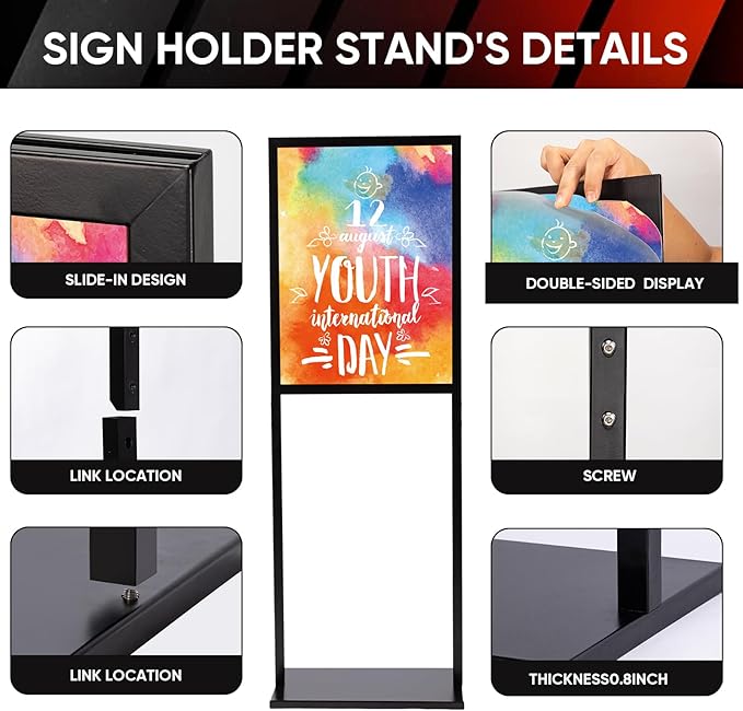 Sign Holder Stand, heavy Duty Pedestal poster stand for display,22×28 inch slide-in double sided banner poster sign holder floor stand for indoor Display (22×28)