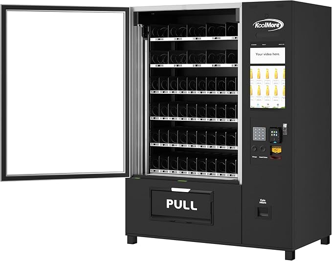 KoolMore Snack Vending Machine with 21.5 in. Touch Display, 66 Slots and Elevator-Lift Dispensing, Refrigerated, Bill, Coin and Credit Card Acceptor, Wifi, 4G Connectivity in Black (KM-VMRWT-66EBCR)