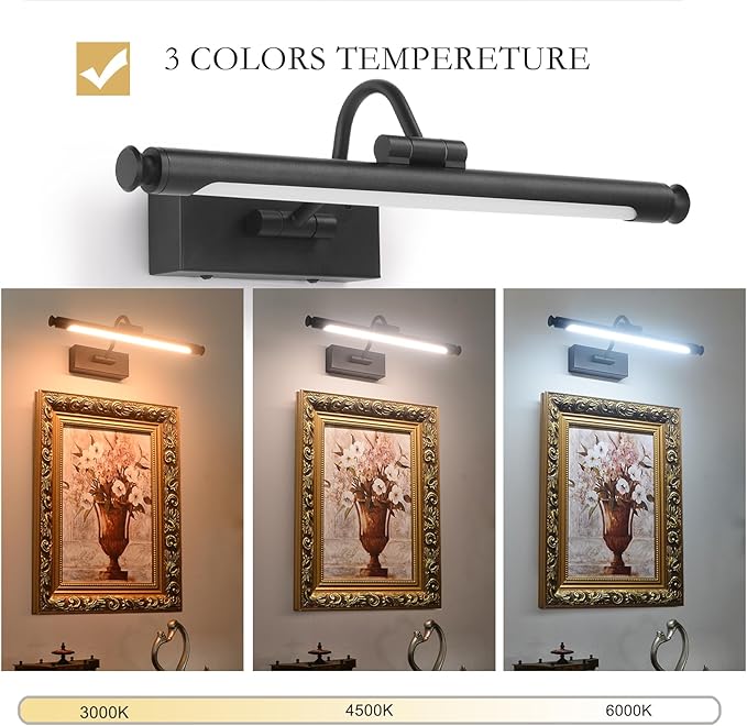 Battery Operated Picture & Frame Light – 15.7" Black Dimmable LED Wall Art Lamp with Remote Control, Timer, Adjustable Arm for Paintings, Portraits & Frames
