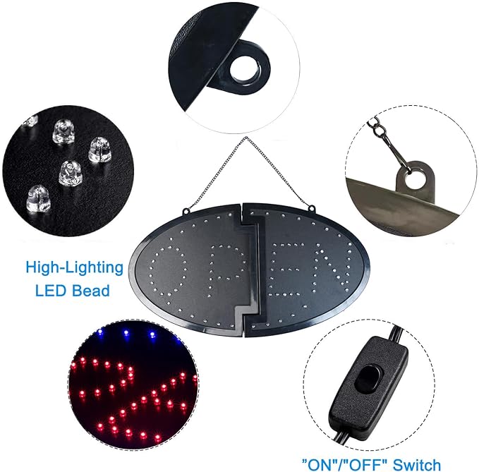 KEBE LED Open Sign, 23" x 14" Large High Visibility Advertisement Board Bright Electric Display Sign Flashing Light for Walls Business Window Bar Shop Hotel