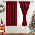 JIUZHEN Christmas Blackout Curtains for Bedroom - Thermal Insulated Room Darkening Noise Reducing, 52 x 54 Inch Length Curtains for Living Room, Set of 2 Panels with Tiebacks, Red