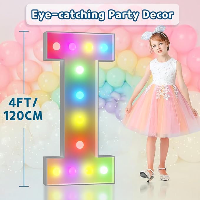 imprsv 4FT Colorful Marquee Letters I, 18 Colors Large Light up Letters Alphabet Sign with Remote, Large Marry Me Sign, Birthday Party Decorations Anniversary Wedding Decoration