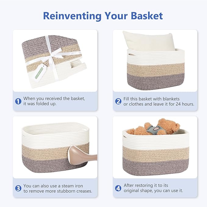Cotton Rope Basket, Storage Baskets with Handle, 15x10x9 Inch Woven Basket for Shelves, Laundry, Towels, Clothes, Books (Black 1Pack)