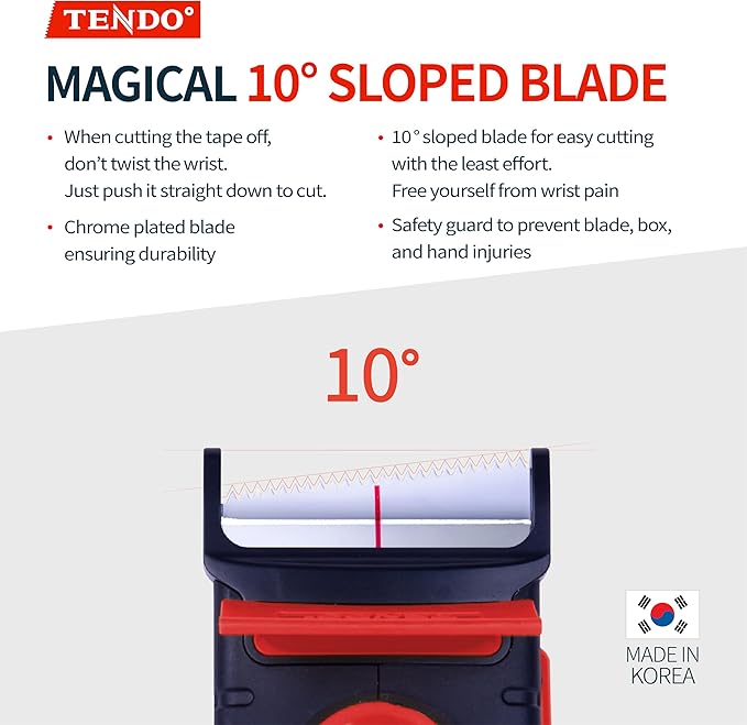 Heavy Duty Shipping Tape Dispenser: TENDO° Essential Line – Reusable, Replaceable, Eco-Friendly 2’’ Master Piece Dispenser for Pros with Patented 10° Sloped Chromium Blades - P-2200 (4th Gen.)_Red