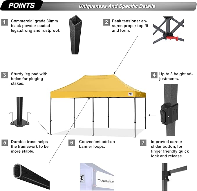 ABCCANOPY Patio Pop Up Canopy Tent 10x20 Commercial-Series(Gold)