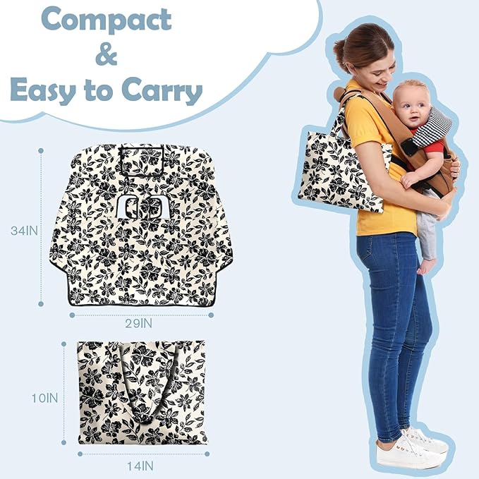 Shopping Cart Cover for Baby 2-in-1 High Chair Cover with Safety Harness Multifunctional Black Flowers Cart Covers for Babies Soft Padded Grocery Cart Cover for Baby Boy Girl