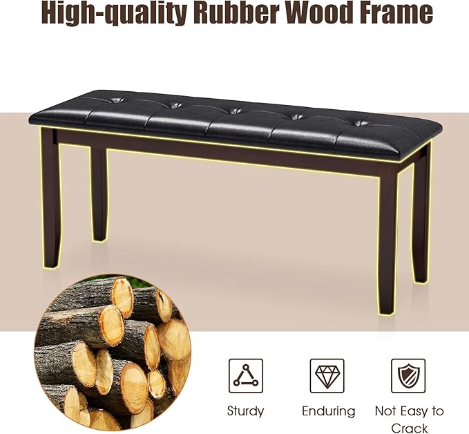 Giantex Dining Room Bench, Traditional Upholstered Table Benches, Hallway PU Leather Bench Entryway Bench, Bedroom Bench for End of Bed, Ottoman Bench (Brown)
