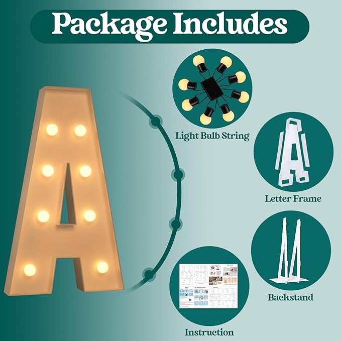 Marquee Letters 3 Feet Tall, 3FT Large Light up Letters A, Big Sign A with Warm White Light for Birthday Wedding Proposal Engagement Graduation Party Backdrop Decorations