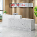 PLMOKN Wood Reception Desk Marble Stone with Checkout Retail Counter L Shaped Modern Mostrador para Negocio Office Desk Closed Front with Storage Drawers for Barber,Salon,Clothing Store