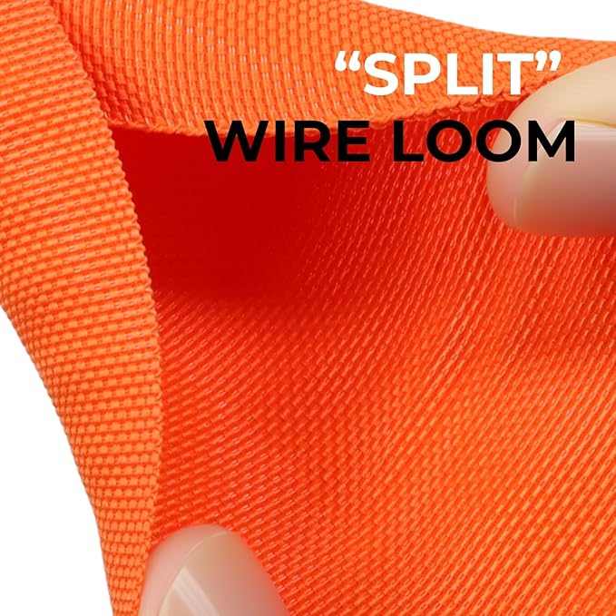 1 inch Split Braided Cable Management Sleeve for USB Cable Power Cord Audio Video Cable, High-Temperature Automotive Harness Wire Loom Cord Protector from Cat Dog Chewing (Orange, 10FT)