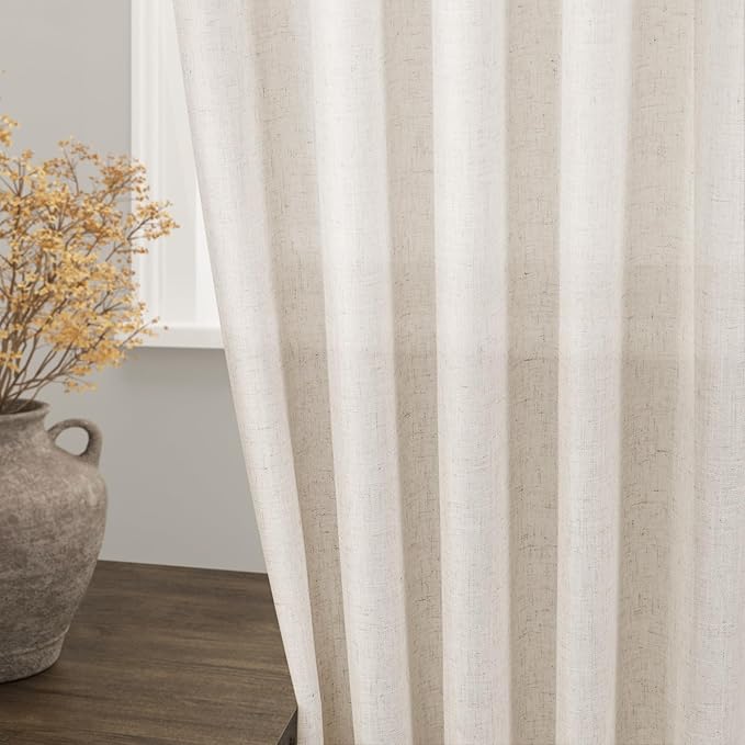 Beige Linen 102 Inch Long Curtains for Living Room 2 Panels Back Tab Rod Pocket Linen Semi Sheer Extra Long Curtains Soft Material Light Filtering Window Panel Drapes for Dining Room 60x102