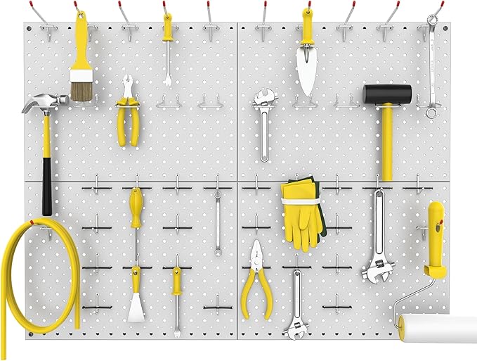 WALMANN 4-Pack 12"x16" Metal Pegboard Panels for Garage, Tool Organizer Pegboard for Pegboard Hooks - Compatible with 1/8" & 1/4" Hooks(Grey)