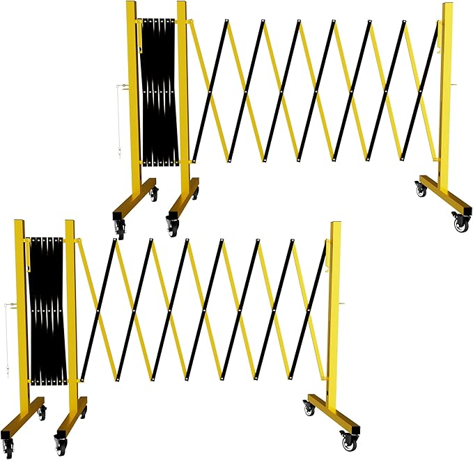 Industrial Expandable Barricade,Folding Security Gate Safety Barricade with Casters,Mobile Barrier Gate Outdoor,Adjustable Traffic Fence for Road Construction, Traffic Control,Pool (23FT-2PCS)