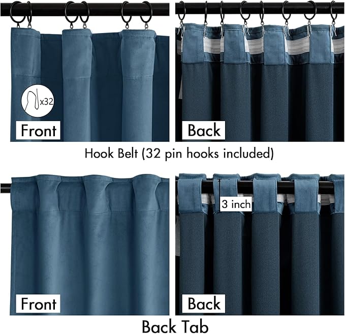 MIULEE Velvet Curtains 108 Inch Length 2 Panels Set for Bedroom, Pinch Pleat Back Tab Luxury Thermal Insulated Living Room Darkening Pleated Blackout Extra Long Window Curtains with Hooks, Dark Slate