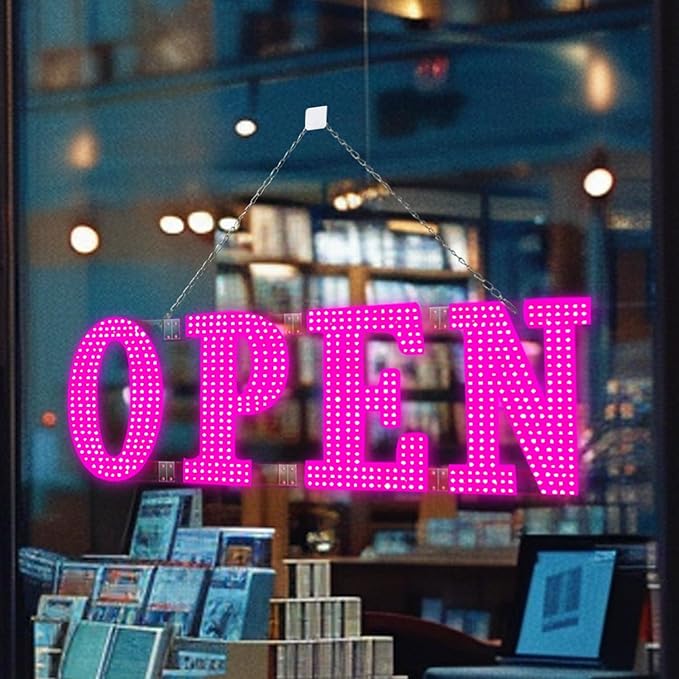 31"x11" Large LED Open Signs for Business Super Bright Unique Design Pink Open Sign with Hanging Installation for Window Stores Bar Hotel Retail Shops Salon Restaurant Office Pink