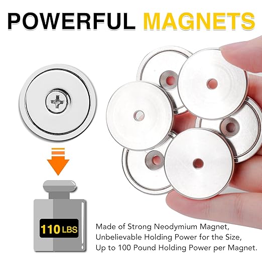 DIYMAG Neodymium Round Base Cup Magnet,100LBS Strong Rare Earth Magnets with Heavy Duty Countersunk Hole and Stainless Screws for Refrigerator Magnets,Office,Craft,etc-Dia 1.26 inch-Pack of 10