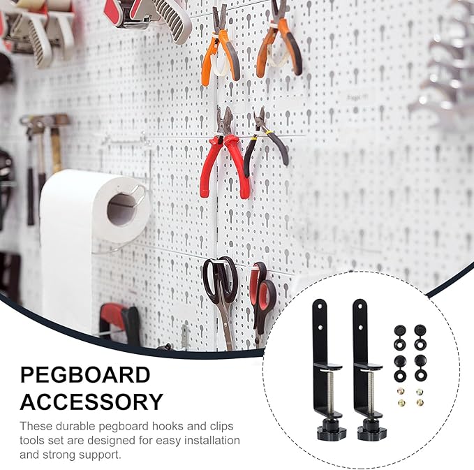 Metal Pegboard Hooks Set Sturdy Pegboard Bracket Clips for Easy Installation, Organizing Small Utensils Crafts, Black, Home Use