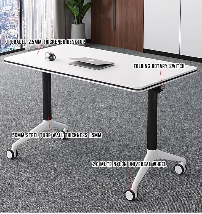 Conference Table Foldable Meeting Tables, Mobile Training Table with Wheels, Flip Top Rolling Seminar Meeting Tables for Office,Meeting Room,classr