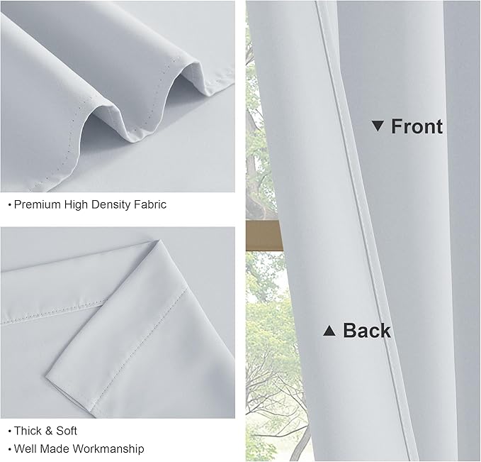 PONY DANCE 63 inch Length Curtains - Room Darkening Kitchen Solid Thermal Draperies Rod Pocket Short Panels Drapes for Bedroom Window Treatments, 52 W by 63-inch L, Greyish White, 2 PCs