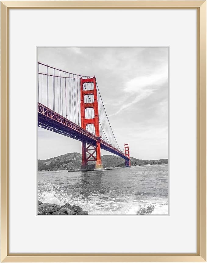 Frametory, 11x14 Metal Picture Frame with Mat for 8x10 Picture & Real Glass, Aluminum Photo Frame Collection (Gold, 1 Pack)