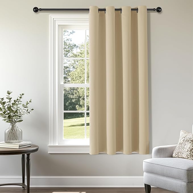 ChrisDowa Blackout Curtains 45 inches Long for Bedroom - Grommet Thermal Insulated Room Darkening Curtains for Living Room (1 Panel, Biscotti Beige, 52 x 45 Inch)