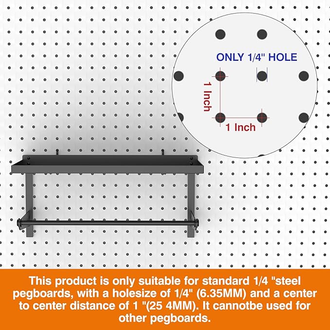 Pegboard Paper Towel Holder with Shelf, Heavy Duty Peg Board Accessory, Metal Pegboard Organizer Accessories for Garage, Workshop, Craft Room